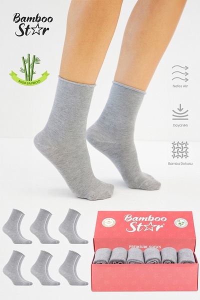 bamboo star Bamboo Women's - Pack of 6 Gray Premium Socks, Elasticless and Seamless