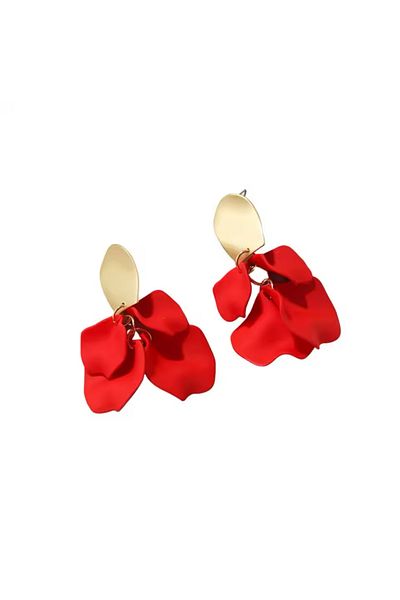 POSEİDONS JEWELLERY Red Acrylic Vintage Rose Petals Flower Earrings