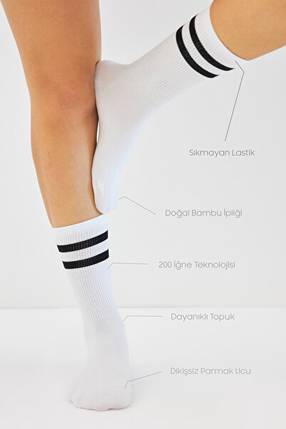 bamboo star Premium Bamboo Tennis Striped Unisex White Socks - Pack of 3