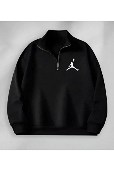 ALCİNOUS Hanorac negru cu jumătate de fermoar, cu decolteu în picioare, imprimat