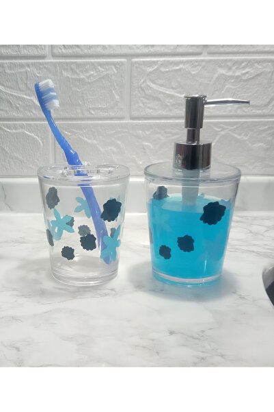 Genel Markalar Sıvı Sabunluk ve Diş Fırçalık 2 li Banyo Seti Benekli Model