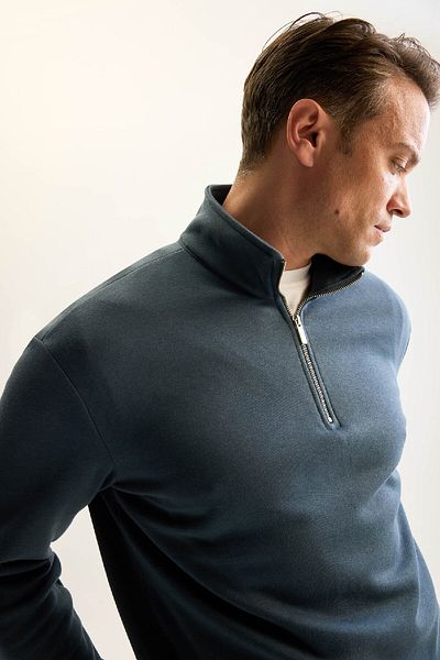 DeFacto 3 vlákna Bavlna Zvýšený fleece Pohodlí Regular Fit Pohodlný střih Stojánek Límec Zip Silná mikina
