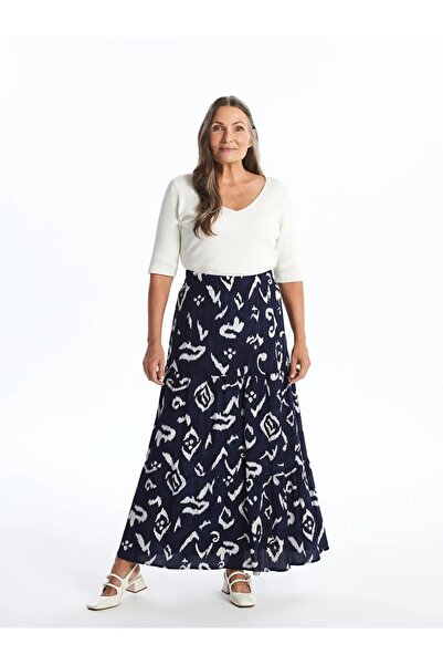 LC Waikiki LCW Grace Синя спідниця з принтом, еластичний пояс, візерунок