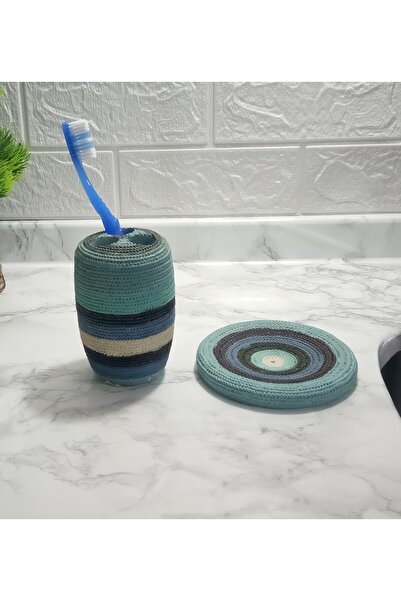Genel Markalar Diş Fırçalık Ve Sabunluk 2 Li Banyo Seti,mavi Örgü