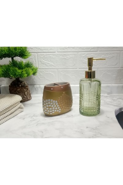 Bosphorus Liquid Soap Dispenser and Toothbrush Holder Set of 2, Mosaic