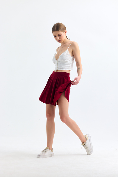 herşeygidiyor Fustă de damă bordeaux cu talie elastică, până la podea, pantal...