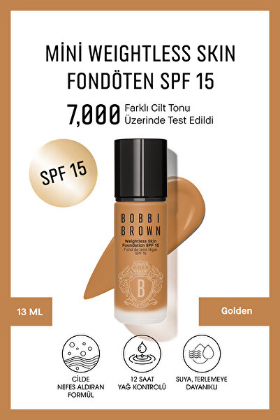 BOBBI BROWN Mini Weightless Skin Fondöten SPF 15 - Doğal ve Mat Bitişli - Golden - 13 ml (Seyahat Boy)