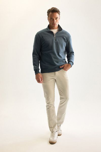 DeFacto 3 vlákna Bavlna Zvýšený fleece Pohodlí Regular Fit Pohodlný střih Stojánek Límec Zip Silná mikina