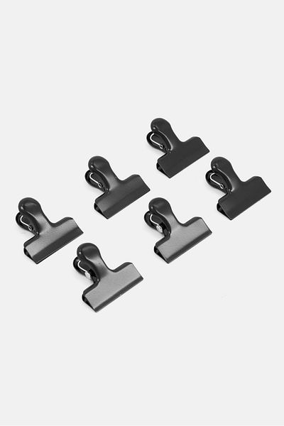 Kenton Grey Set Of 6 Matte Black Small Sized Metal Bag Clips, Black