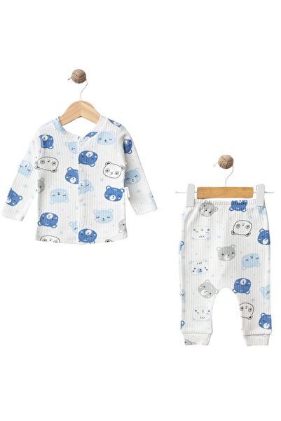 Dumledo Panda Patterned White 2-Piece Baby Pajama Set (Top & Bottom)