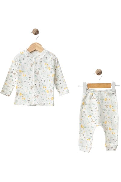 Dumledo White 2-Piece Baby Pajama Set with Goose Pattern