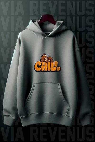 Vordevia Суитшърт с качулка и 3 нишки с щампа „кенгуру джоб“ CHILL