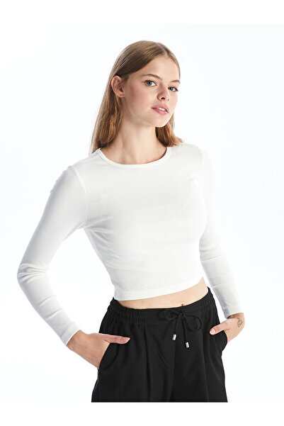 LC Waikiki Ecru Crew Neck Plain Long Sleeve Women's Bodysuit