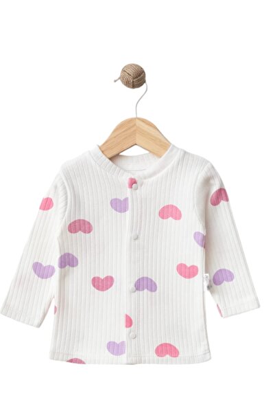 Dumledo Pink Purple Heart Patterned White 2-Piece Baby Pajama Set