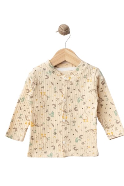 Dumledo Goose Patterned Cream 2-Piece Baby Pajama Set (Top & Bottom)