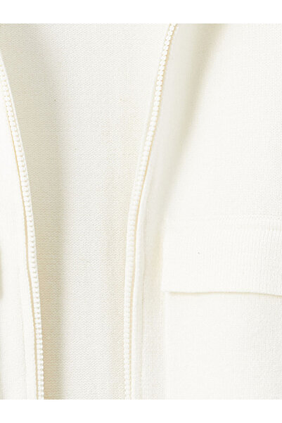 LC Waikiki Ecru Polo Neck Girls' Knit Cardigan