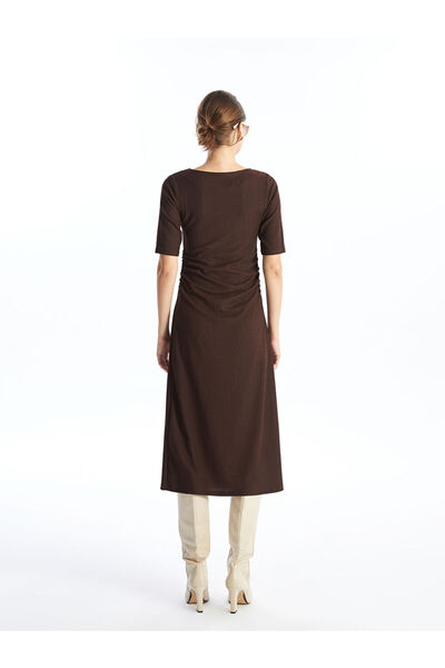 LC Waikiki LCWAIKIKI Classic Kahverengi Bisiklet Yaka Dokulu Kadın Elbise