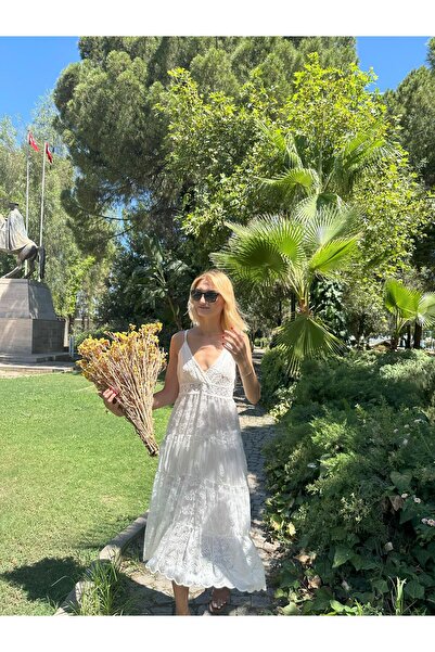 İthal ASKILI TÜL KENDİNDEN DESENLİ ELBİSE