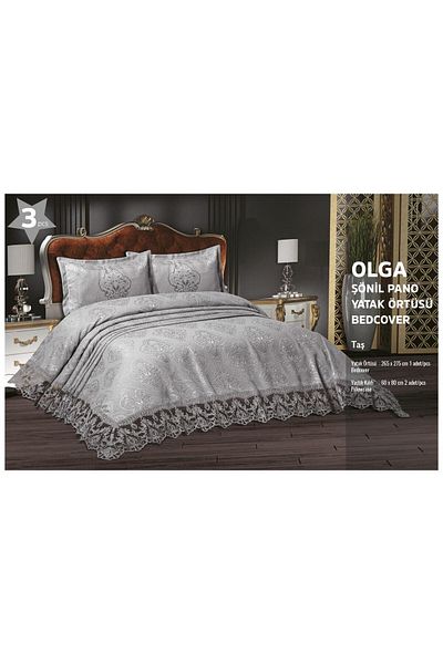 Menta store Olga Chenille Panel Bed Cover Set Double 3 Pieces