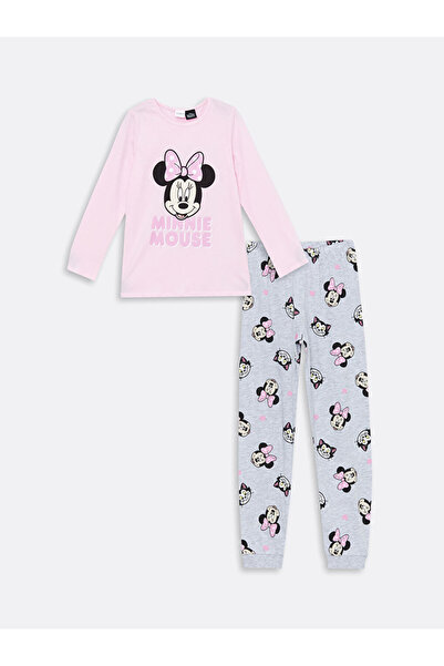 LC Waikiki Pink Crew Neck Printed Long Sleeve Girls Pajama Set