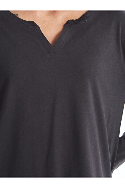 LC Waikiki Anthracite Shrug Collar Plain Long Sleeve Women's Pajama Top