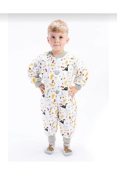 Mai Perla Winter Long Sleeve Double Layer Organic Flannel Baby Dinosaur Pattern 100% Cotton Kids Baby Sleeping Bag 2.5 Tog