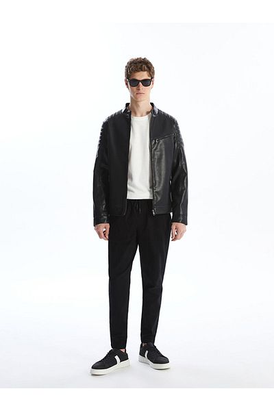 LC Waikiki Men's Leather Look Slim Fit Coat - Stand Collar