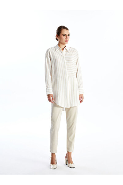 LC Waikiki Beige Striped Oversize Women's Shirt Tunic