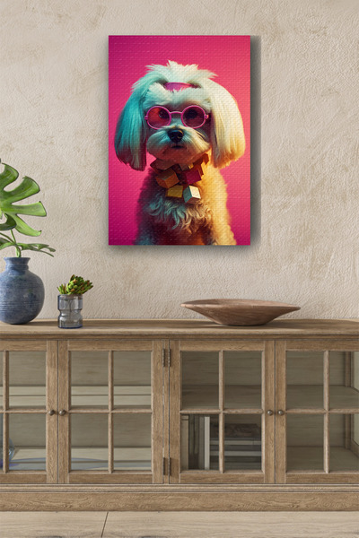 Limitless Design Câine ornamental cu ochelari, pictură pe pânză cu imprimare ...