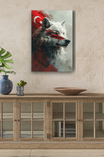 Limitless Design Εκτύπωση σε καμβά με την Τουρκική Σημαία και το Λευκό Λύκο μ...