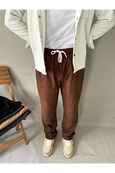 MİRMARONİ Men's Elastic Waist Baggy Fit Slim Corduroy Pants