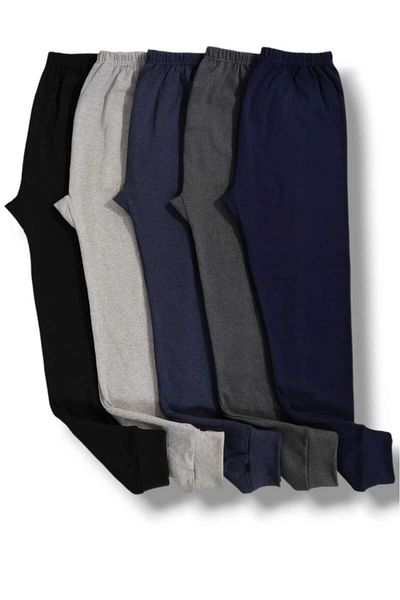 Senar Winter Set of 5 Navy Blue Smoked Indigo Gray Black - Soft Ribbed Fabric, Cuffed Leggings