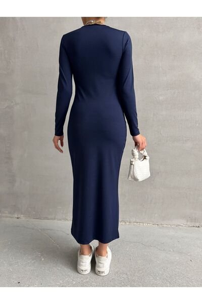 BEJNA Női sötétkék Bodycon Crew nyakú, hosszú ujjú maxi ruha