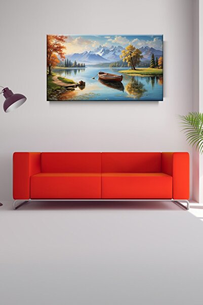 Lona Sanat Balıkçı Teknesi ve Doğa Manzara Sanatsal Kanvas Tablo Salon Oturma...