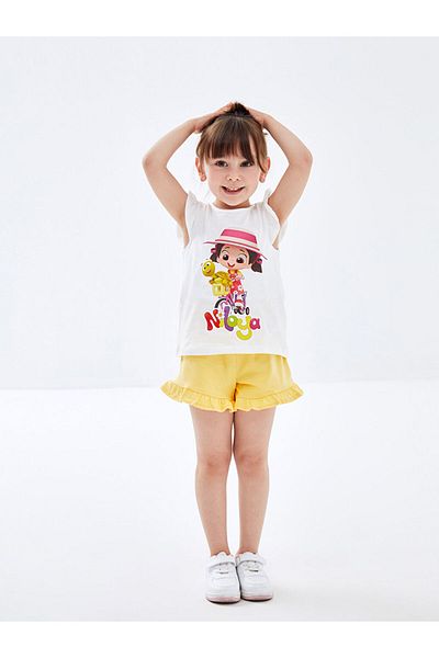 LC Waikiki Lcw Crew Neck Sleeveless Printed Baby Girl Blouse and Shorts Set of 2