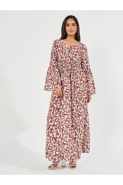 Styli Spot Print Scoop Neck A-Line Maxi Dress