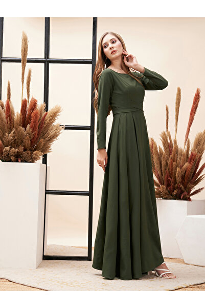 Mish By Styli Solid Criss Cross Detail Maxi Dress with Full Sleeves