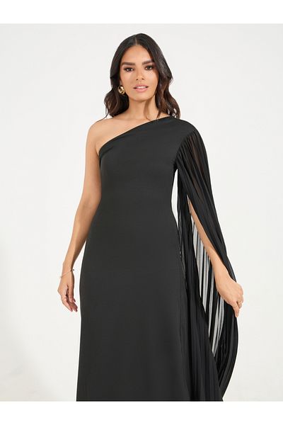 Styli Plain One Shoulder A Line Midi Dress