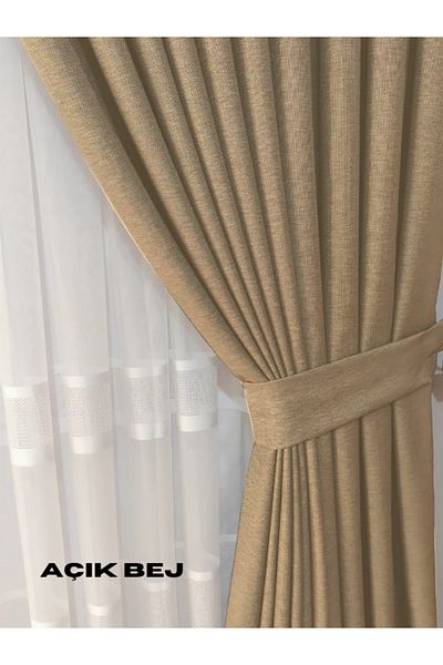 MebelPort Curtain Linen Phone Curtain 1/3 Intencial Stitching Single Wing for Cornish (30 Colors Selection)