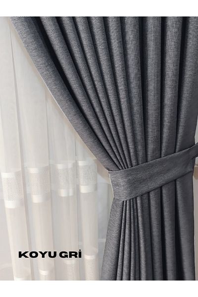 MebelPort Curtain Linen Phone Curtain 1/3 Intencial Stitching Single Wing for Cornish (30 Colors Selection)