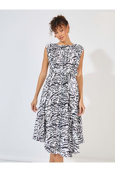 Styli Animal Print Sleeveless A-Line Midi Dress