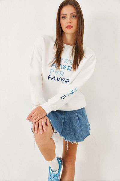 Bianco Lucci Damen-Sweatshirt mit Herz- und Textstickerei 60251803