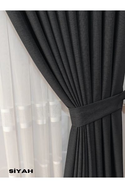 MebelPort Curtain Linen Phone Curtain 1/3 Intencial Stitching Single Wing for Cornish (30 Colors Selection)