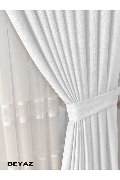 MebelPort Curtain Linen Phone Curtain 1/3 Intencial Stitching Single Wing for Cornish (30 Colors Selection)