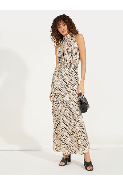 Styli Animal Print Halter Neck A-Line Maxi Dress