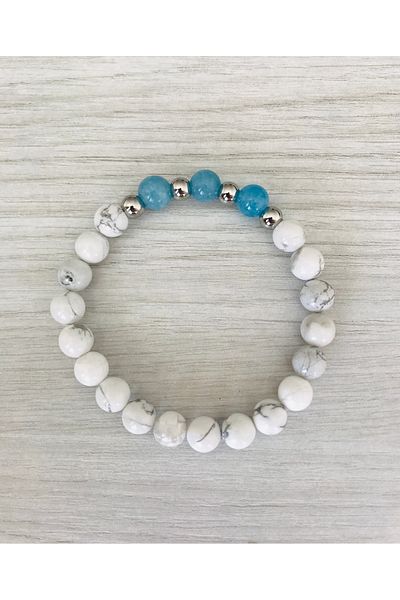 MK tasarım Real Howlite Bracelet with Blue Quartz Stone - Not Paint - Mkt46004
