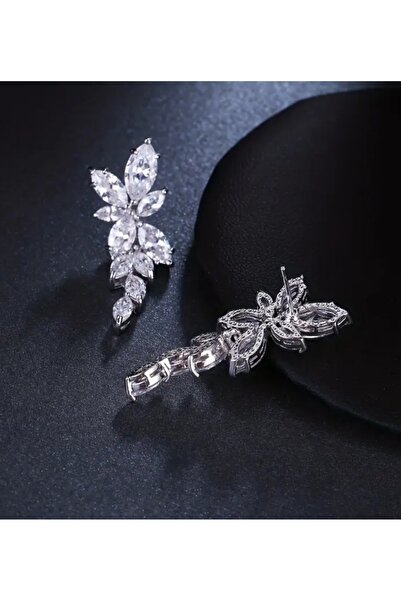 ER TAKI Zirkon Taşlı Gümüş Renkli Şık Nişan Kına Nikah Düğün Abiye Küpe