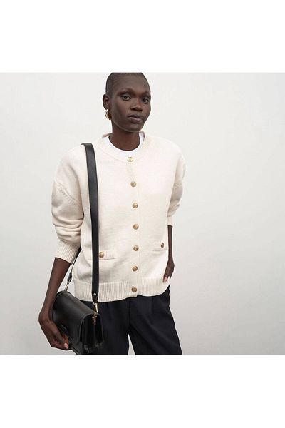 Natavanbutık White Basic Cardigan - Gold Buttoned