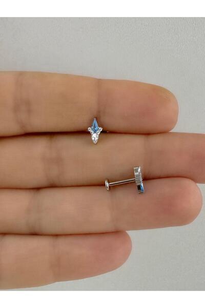 Arescollection 1 ADET G23 TİTANİUM ( TİTANYUM )MAVİ ZİRKON TAŞLI TRAGUS HELİX...