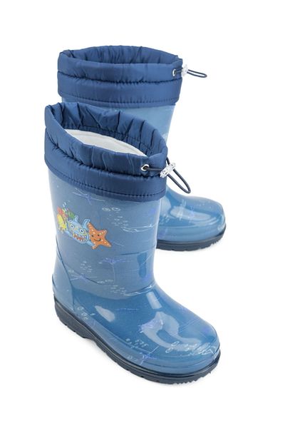 pouniq Boy's Rain Boots - Waterproof - Elastic - Navy Blue - Figure Printed - Conch